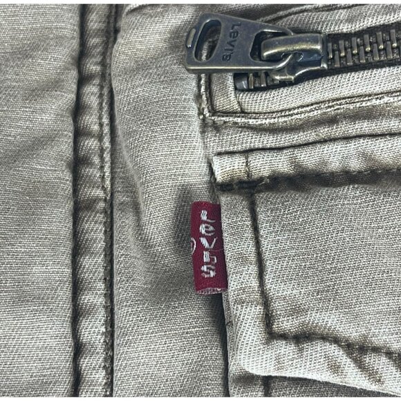 Levi's Snap Front Zip Khaki Trucker Jacket Men's Sz L Tan Pockets Quilted Lining - Picture 2 of 13